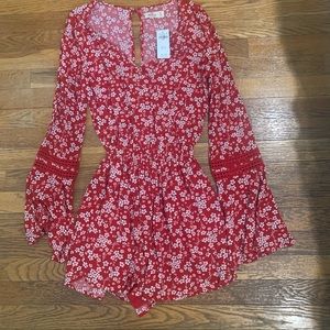 Red floral romper